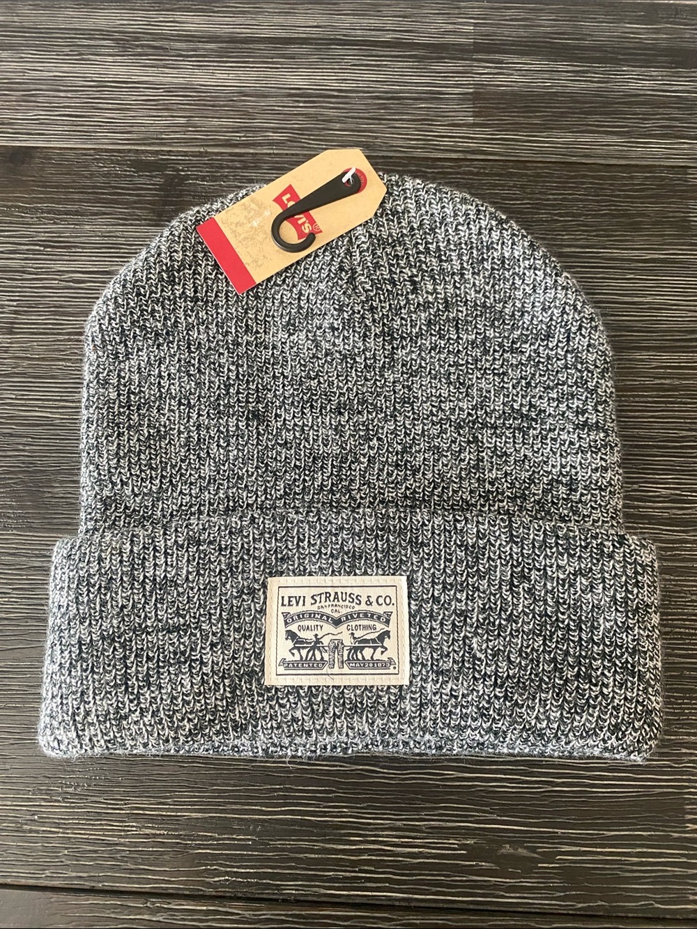LEVI STRAUSS BACK PATCH KNIT CAP/BEANIE HAT GRAY/BLACK